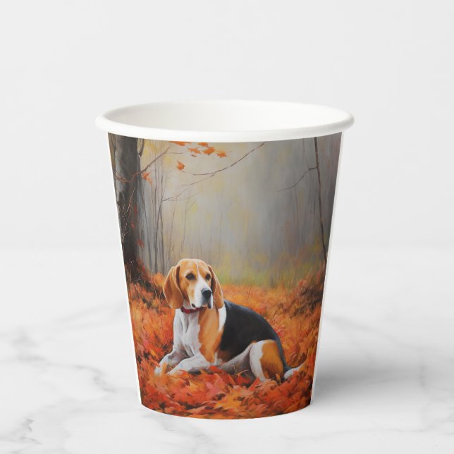 Gobelets En Papier Beagle en automne Leaves automne Inspire (Recto)