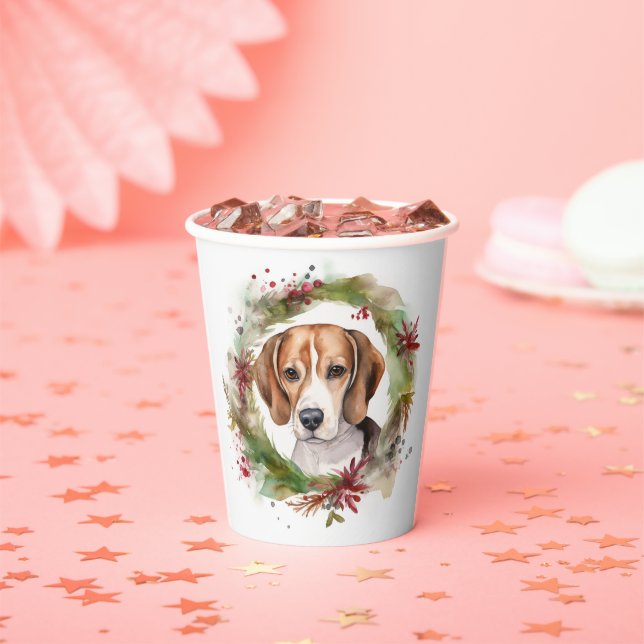 Gobelets En Papier Beagle Noël Wreath Festive Pup (Insitu)