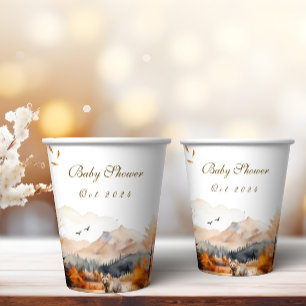 Gobelets En Papier Bear Adventure Fall Mountains Baby shower neutre