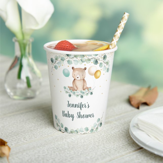Gobelets En Papier Bear Greenery Or Genre Baby shower neutre (Insitu)