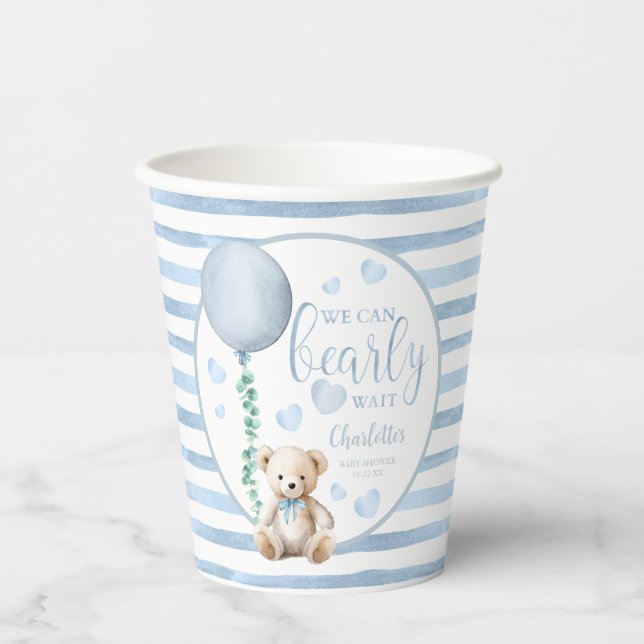 Gobelets En Papier Bearly Wait Blue Teddy Bear Baby showers tasses (Recto)
