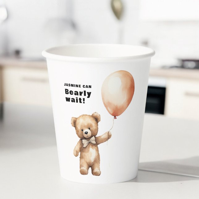 Gobelets En Papier Bearly wait thème baby shower classique (minimal simple can bearly wait personalized baby shower paper cups)