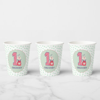 Gobelets En Papier Beau ours premier anniversaire avec nom