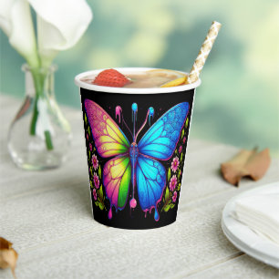 Gobelets En Papier Beauté symétrique : Papillon rose et bleu
