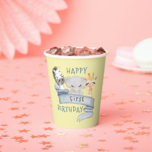 Gobelets En Papier Bébé Animaux Joyeux Anniversaire tasse de papier