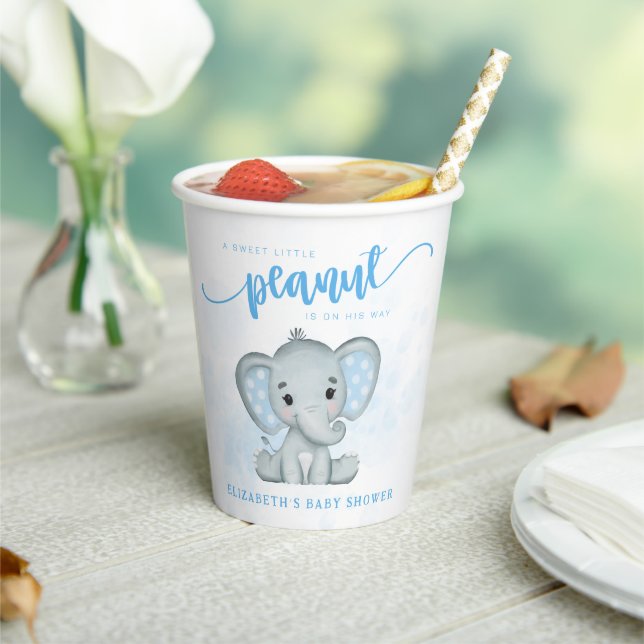 Gobelets En Papier Bébé bleu Eléphant Petit Baby shower d'arachide (Insitu)