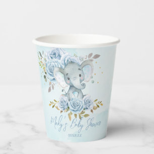 Gobelets En Papier Bébé bleu Floral mignonne Elephant Baby shower gar