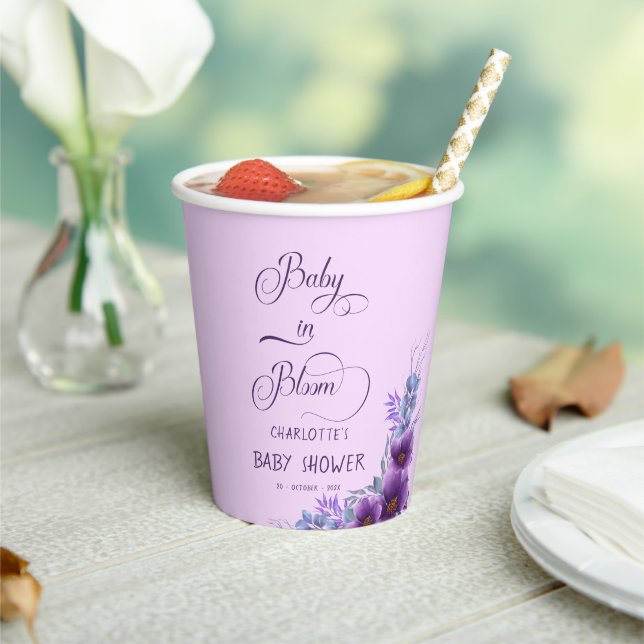 Gobelets En Papier Bébé En Fleur D'Aquarelle De Fleur Violet Baby sho (Insitu)