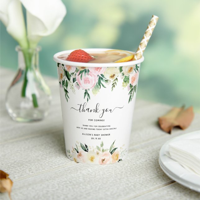 Gobelets En Papier Bébé en fleurs | Baby shower floral éclairé (Insitu)