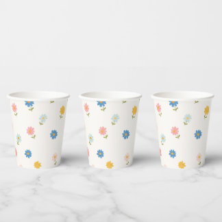 Gobelets En Papier Bébé Fleur Rétro Pastel