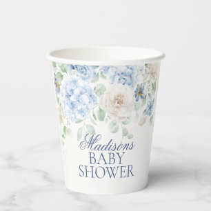 Gobelets En Papier Bébé Floral bleu en Fleur Baby shower Hydrangea