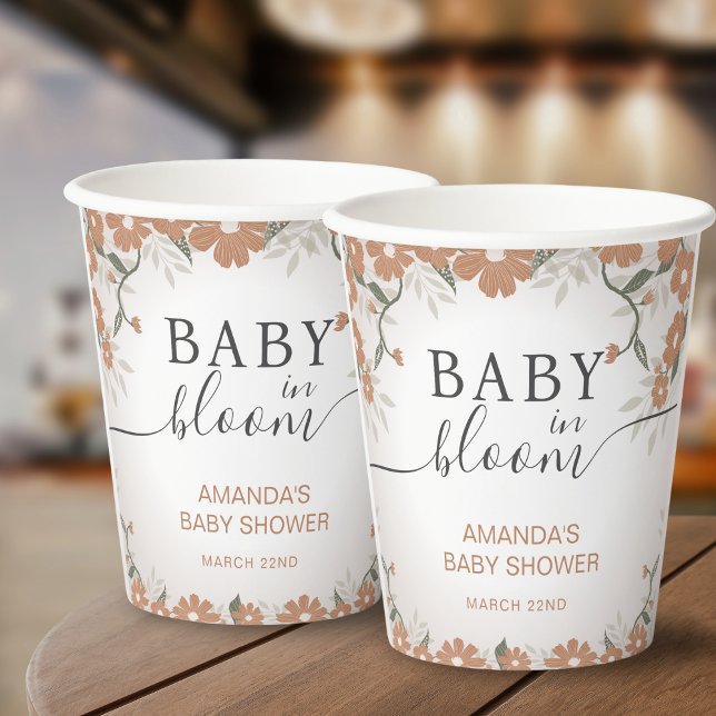 Gobelets En Papier Bébé floral dans douche fleurie (Créateur téléchargé)