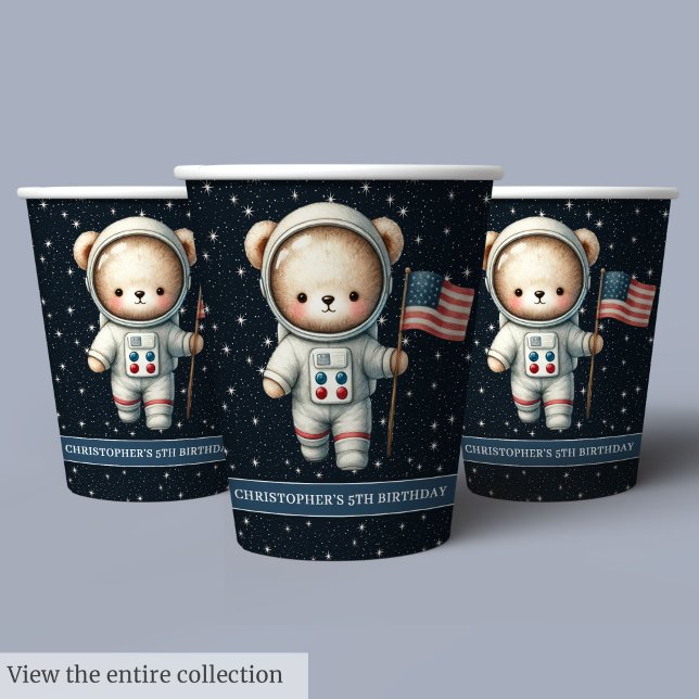 Gobelets En Papier Bébé Garçon Anniversaire Coupes en papier Teddy Ou (Baby Boy Birthday Paper Cups Teddy Bear Astronaut)