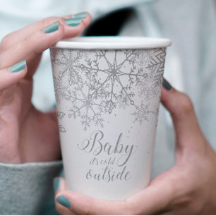Gobelets En Papier Bébé il fait froid dehors Baby Showe Silver