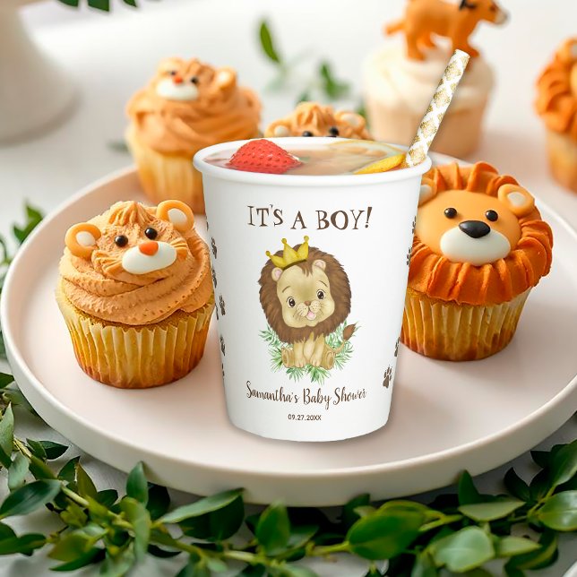 Gobelets En Papier Bébé mignon Lion King Aquarelle Jungle Baby shower (Créateur téléchargé)