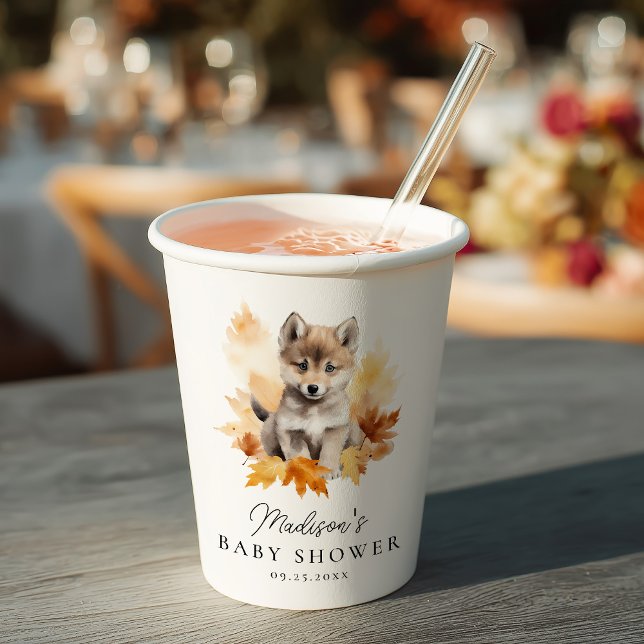 Gobelets En Papier Bébé mignon Loup Automne Baby shower boisé (Créateur téléchargé)