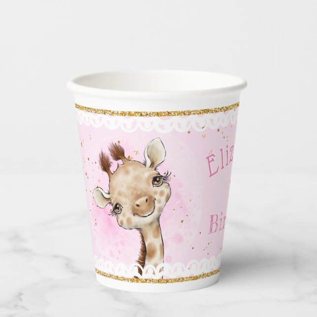 Gobelets En Papier Bébé mignonne Giraffe Anniversaire tasse de papier (Recto)