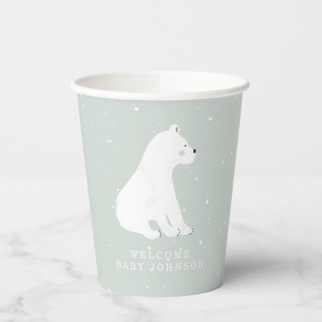 Gobelets En Papier Bébé Polar Bear Cub Hiver Bleu Baby shower (Gauche)