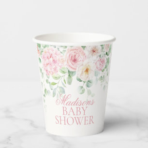 Gobelets En Papier Bébé rose floral en fleurs Baby shower Hydrangea