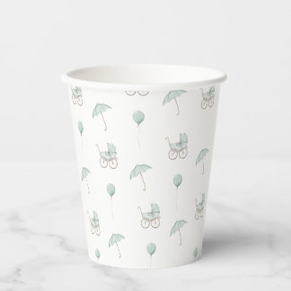 Gobelets En Papier Bébé vert mignon Buggy Bébé Douche