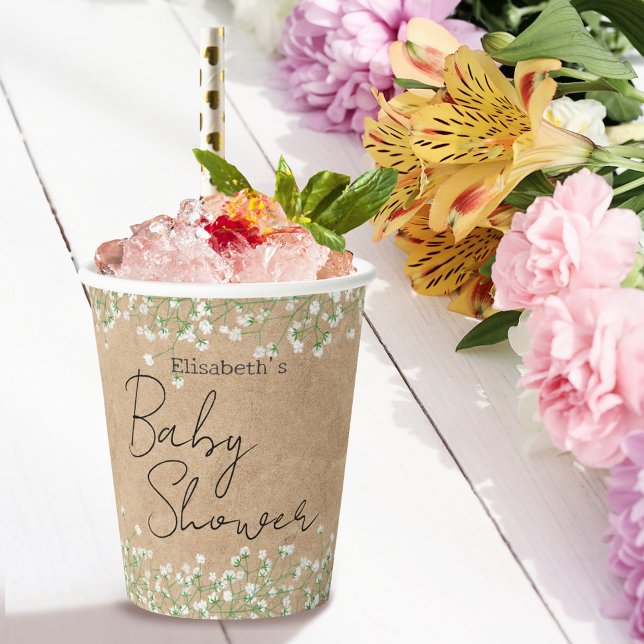 Gobelets En Papier Bébé's Breath Cute Floral Boho Elegant Baby shower (Créateur téléchargé)