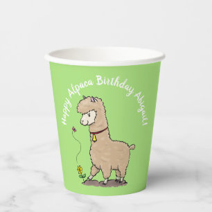 Gobelets En Papier Belle alpaga brun avec dessin d'anniversaire papil