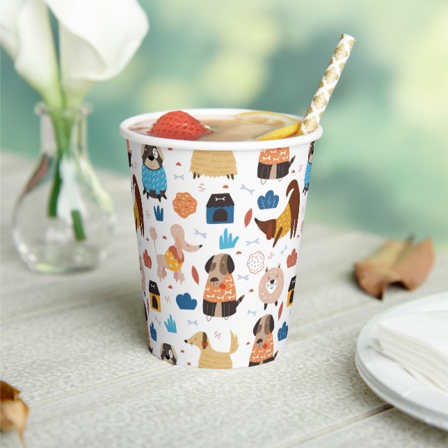 Gobelets En Papier Belle caricature chien motif poodle doxie (Insitu)