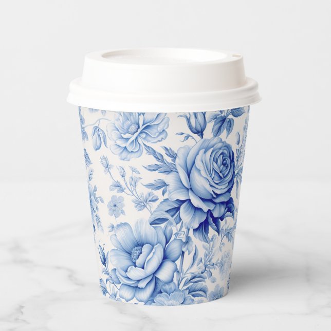 Gobelets En Papier Belle Roses et Fleurs sauvages Bleus & Blancs (Recto)
