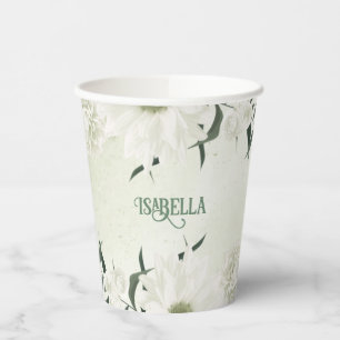 Gobelets En Papier Belles fleurs blanches feuilles vertes
