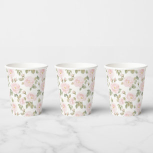 Gobelets En Papier Belles Roses Blanches et Roses Fleurs Semaine de M