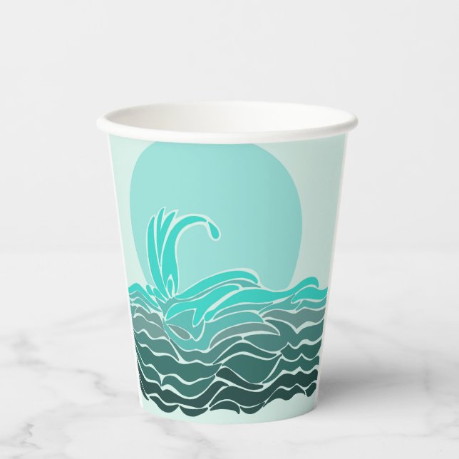 Gobelets En Papier Belles vagues océaniques et coucher de soleil (Recto)