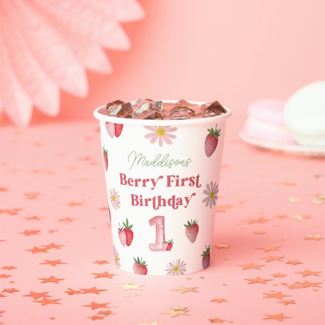 Gobelets En Papier Berry fraise et marguerite Premier anniversaire Ét (Insitu)