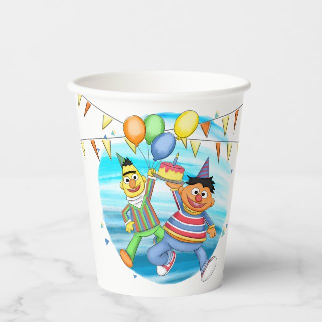 Gobelets En Papier Bert et Ernie Balloons d'anniversaire (Recto)