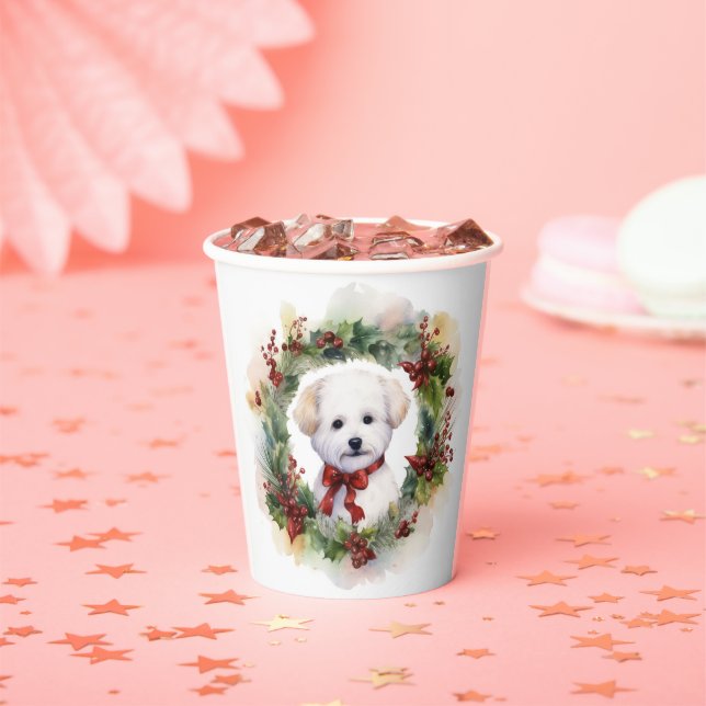 Gobelets En Papier Bichon Frise Wreath Festive Pup (Insitu)