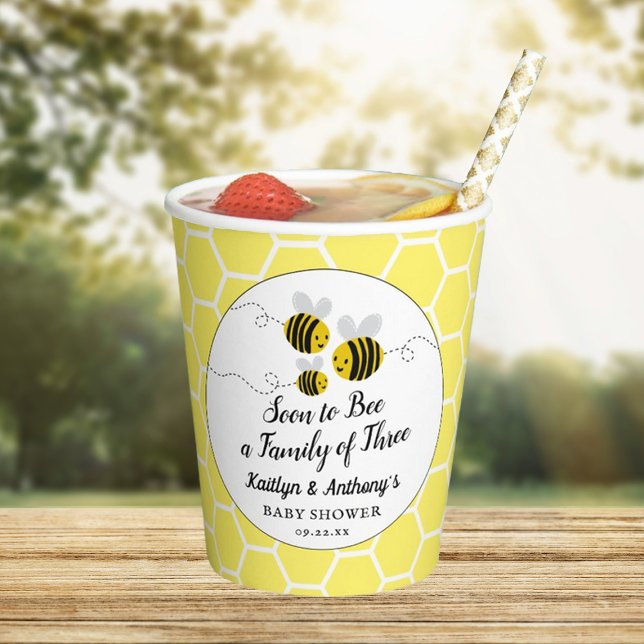 Gobelets En Papier Bientôt Être Une Famille De Trois | BABY SHOWER (Créateur téléchargé)
