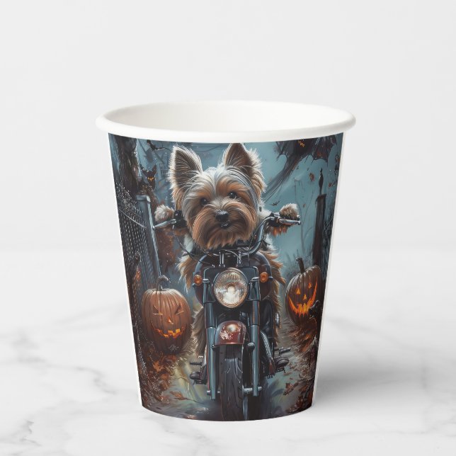 Gobelets En Papier Biewer Terrier équitation Moto Halloween Effrayer (Recto)