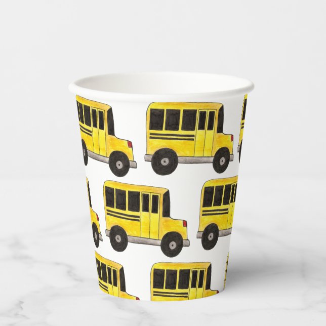 Gobelets En Papier Big Yellow School Bus Enseignant Conducteur Éducat (Recto)