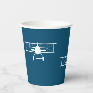 Gobelets En Papier Biplane Vintage blanc sur Arrière - plan bleu