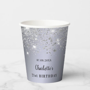 Gobelets En Papier Birthday argent parties scintillant scintille nom 