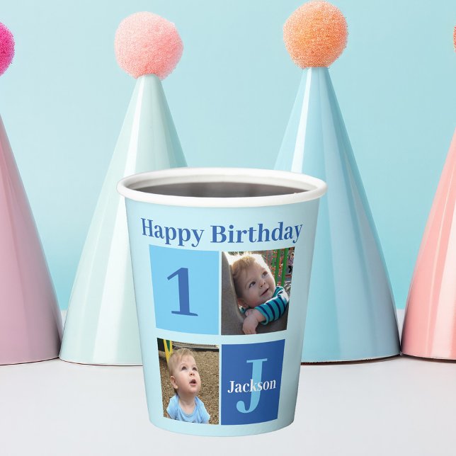 Gobelets En Papier Birthday Boy Photo Custom Enfants 1er Anniversaire (Créateur téléchargé)