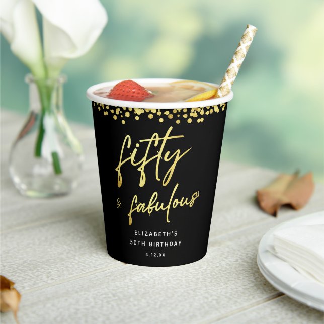 Gobelets En Papier Black and Gold Cinquante et fabuleux 50e anniversa (Insitu)