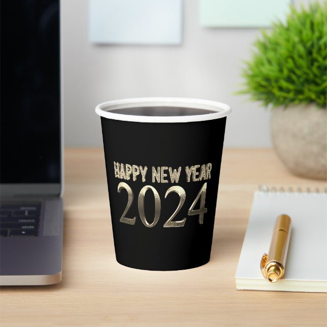 Gobelets En Papier Black and Gold Look Chic Bonne année 2024 (Insitu)