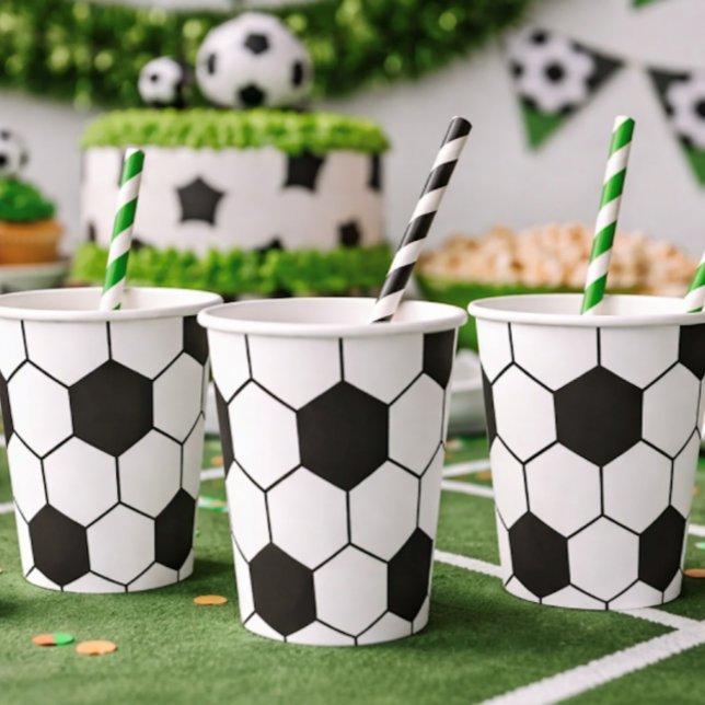 Gobelets En Papier Black And White Soccer Ball Geometric Pattern  (Créateur téléchargé)