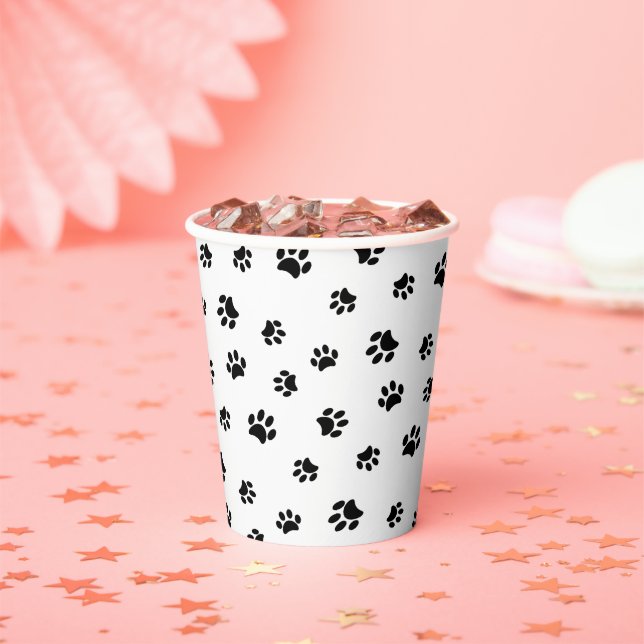 Gobelets En Papier Black Empreintes de pattes Pet Party (Insitu)