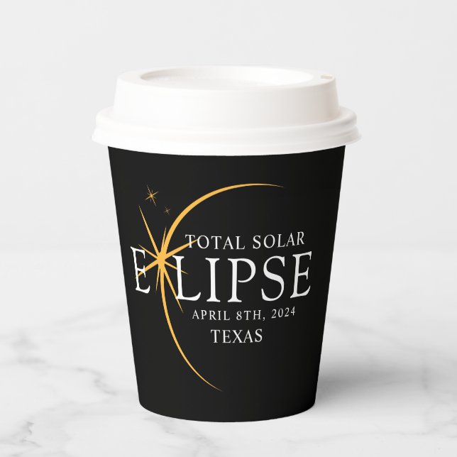 Gobelets En Papier Black & Gold 2024 Texas Total Solar Eclipse (Recto)