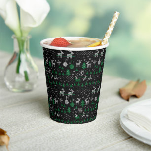 Gobelets En Papier Black Green Père Noël Reindeer laide doux de Noël