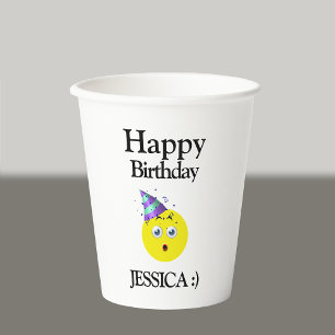 Gobelets En Papier Black Jaune Blanc Joyeux Emoji Anniversaire