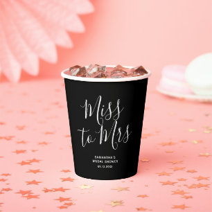 Gobelets En Papier Black Miss à Mme Elegant Chic Fête des mariées