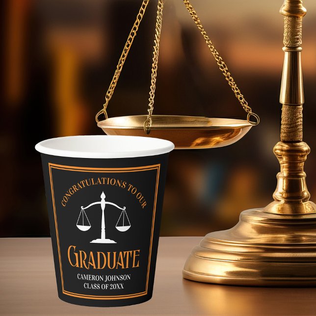 Gobelets En Papier Black Orange Law School Custom Graduation Party (Créateur téléchargé)