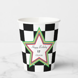 Gobelets En Papier Black White Checkered Happy Birthday Paper Cups